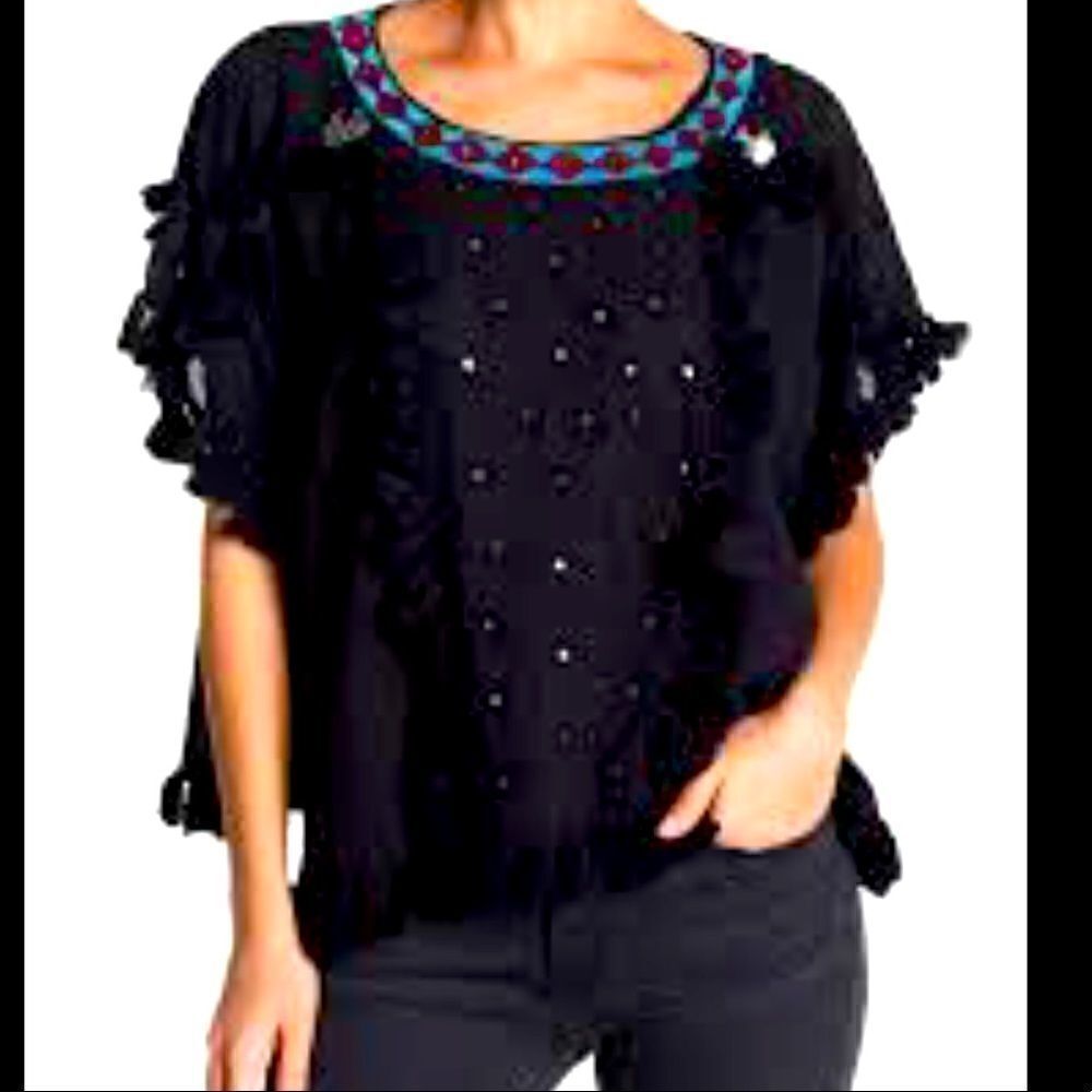 RAGA The Night Rider Embroidered Black Top.Size M